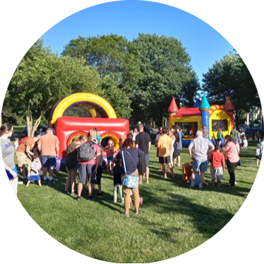 Inflatables at picnic in the park